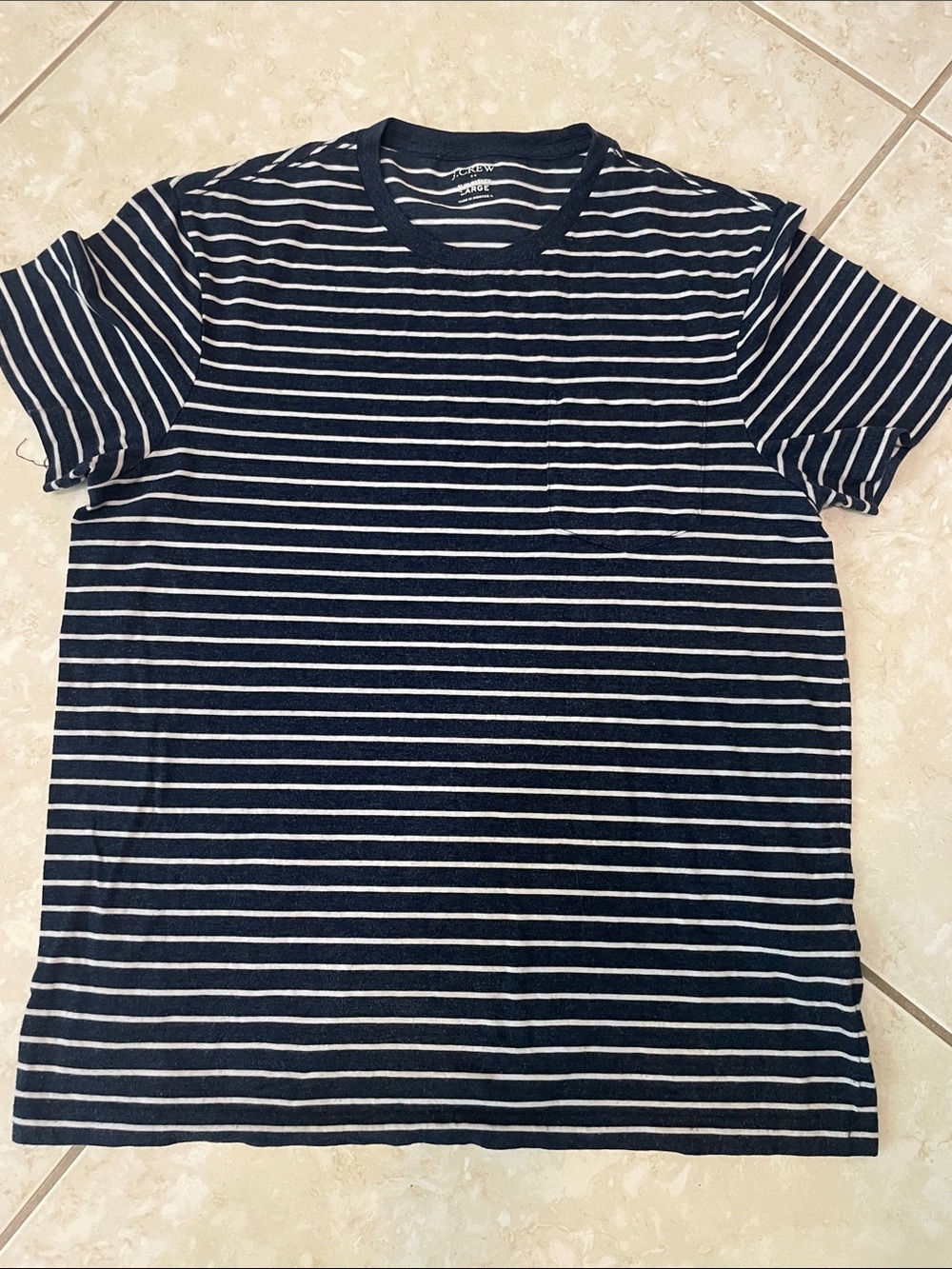 J. Crew Navy and White Horizontal Stripe Short Sleeve Tee